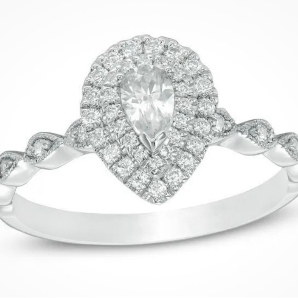 Zales 1/2 CT. Pear-Shaped Diamond Double Frame Vintage-Style Engagement Ring 7